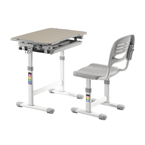 Manual-Lifting Height Adjustable Kids Desk and Full-Backrest Chair Set B201 Tiltable Desktop | Compartment Drawer | Subsided Storage Groove from china(chinese)