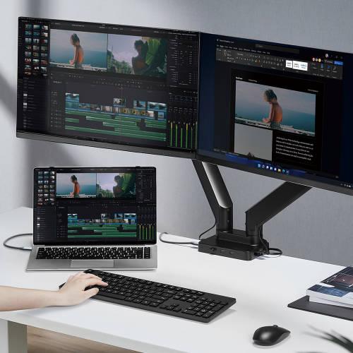 Dual Monitors Aluminum Heavy-Duty Gas Spring Monitor Arm with Docking Station LDT23-C024D For Heavy and Oversized 17"~35" Monitors from china(chinese)