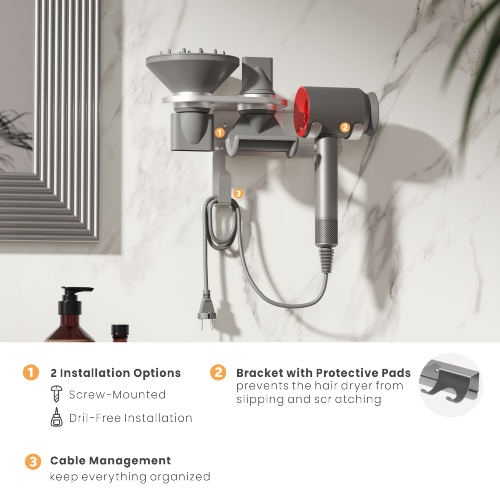 Hair Dryer Wall Mount for Dyson Supersonic HAB-09 Upgraded for 5-attachment Storage from china(chinese)