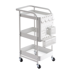 3-Tier White Steel Rolling Cart with Wheels