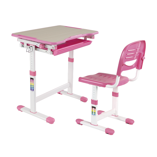 Manual-Lifting Height Adjustable Kids Desk and Full-Backrest Chair Set B201 Tiltable Desktop | Compartment Drawer | Subsided Storage Groove from china(chinese)