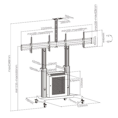 CARRO DE ALUMINIO AJUSTABLE EN ALTURA PARA TV PANTALLA DUAL CON GABINETE TTD07C-46TW Para televisores de pantalla plana de 37"-60" from china(chinese)