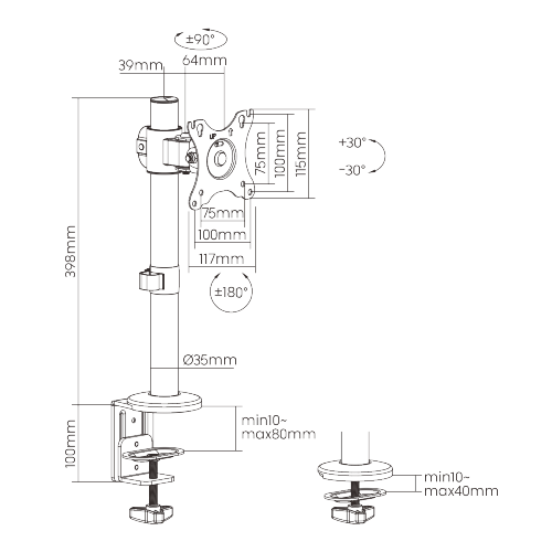 プレミアムアルミニウム関節式モニターアーム LDT72-C01 ほとんどの17"-32"モニター用 from china(chinese)