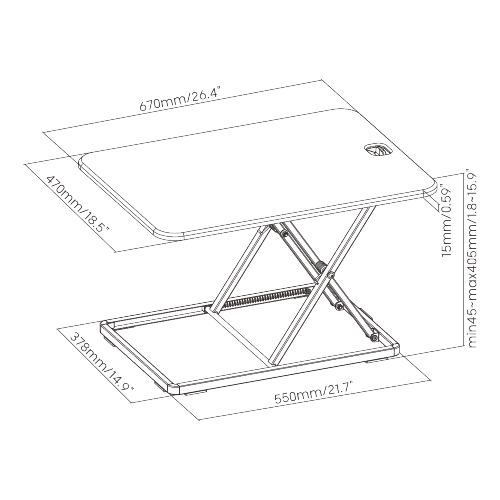 Ultra-Slim Sit-Stand Desk Converter (Helical Spring) DWS26-01N Low Profile with Ample Surface from china(chinese)