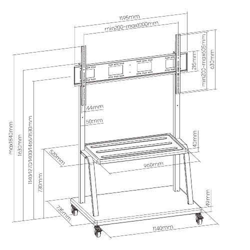 Heavy Duty Height Adjustable Steel TV Cart T1035LE For Most 55"-100“ Flat Panel TVs from china(chinese)