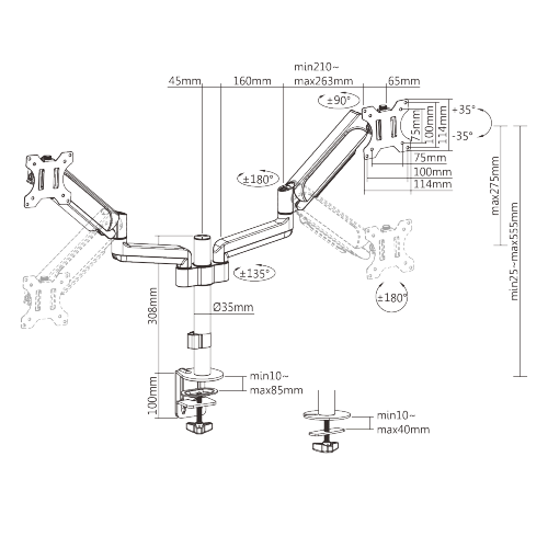  Dual Monitor Pole-Mounted Spring-Assisted Monitor Arm LDT48-C024E  For most 17"-32" Monitors from china(chinese)