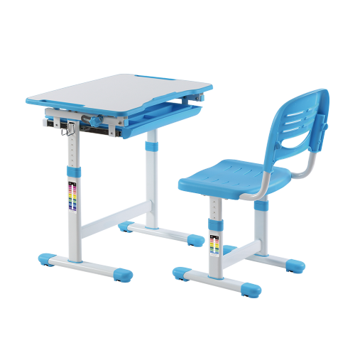 Manual-Lifting Height Adjustable Kids Desk and Full-Backrest Chair Set B201 Tiltable Desktop | Compartment Drawer | Subsided Storage Groove from china(chinese)