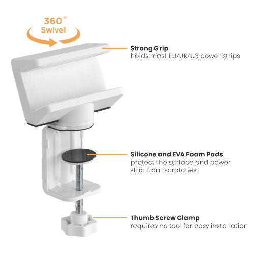 Swivel Clamp-On Power Strip Desk Mount MH02-2 Compatible with most EU, UK & US power strips from china(chinese)