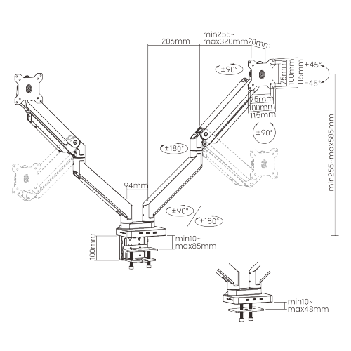 Dual Monitors Aluminum Heavy-Duty Gas Spring Monitor Arm with Docking Station LDT23-C024D For Heavy and Oversized 17"~35" Monitors from china(chinese)