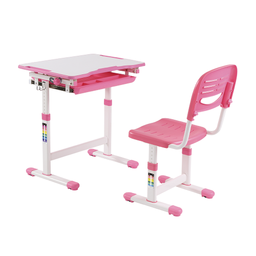 Manual-Lifting Height Adjustable Kids Desk and Full-Backrest Chair Set B201 Tiltable Desktop | Compartment Drawer | Subsided Storage Groove from china(chinese)