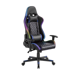 Large Diamond Quilted PU Gaming Chair with Headrest, Lumbar Support and RGB Lights