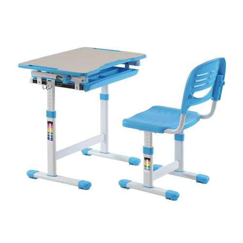 Manual-Lifting Height Adjustable Kids Desk and Full-Backrest Chair Set B201 Tiltable Desktop | Compartment Drawer | Subsided Storage Groove from china(chinese)