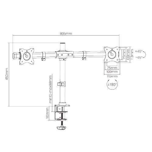 デュアルスクリーン水平アレイモニターアーム LDT08-C02 ほとんどの13"-27" LCDモニター用 from china(chinese)