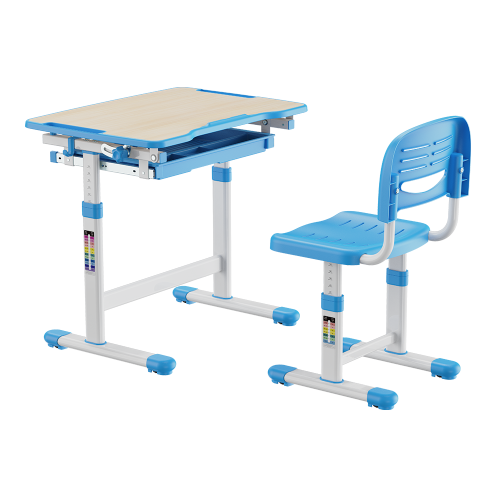 Manual-Lifting Height Adjustable Kids Desk and Full-Backrest Chair Set B207  Tiltable Desktop/Pull-Out Drawer from china(chinese)