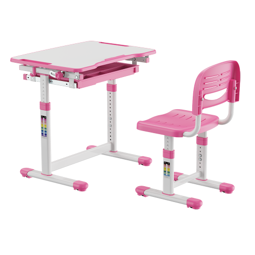 Screw-Locking Height Adjustable Kids Desk and Full-Backrest Chair Set B207EDU  Tiltable Desktop/Pull-Out Drawer from china(chinese)