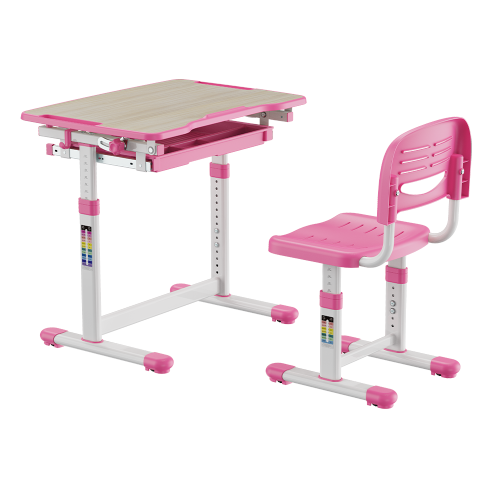 Screw-Locking Height Adjustable Kids Desk and Full-Backrest Chair Set B207EDU  Tiltable Desktop/Pull-Out Drawer from china(chinese)