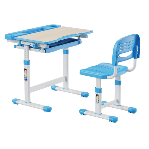 手動リフティング高さ調節可能なキッズデスクとフルバックレストチェアセット B208 傾斜可能なデスクトップ/プルアウト引き出し/拡張スロット from china(chinese)
