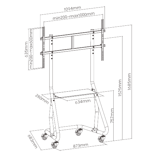 Heavy-Duty Streamlined Landscape TV Cart TTL08-610FW For most 60"~105" TVs from china(chinese)