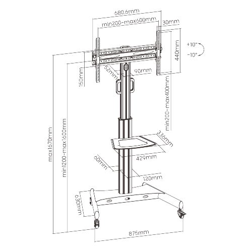 コンパクトな高さ調節可能なアルミニウムテレビカート FS11-46T  from china(chinese)