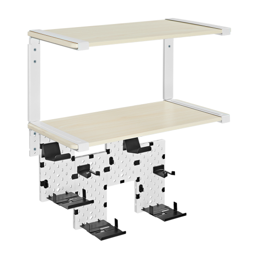 Double-Tier Modular Media Shelves with Pegboards