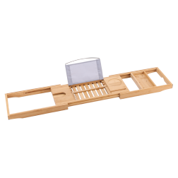 Bamboo Bathtub Tray with Fabric Tablet Holder