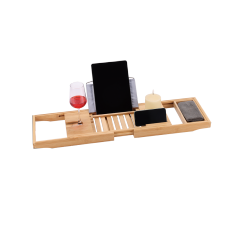 Bamboo Bathtub Tray with Fabric Tablet Holder