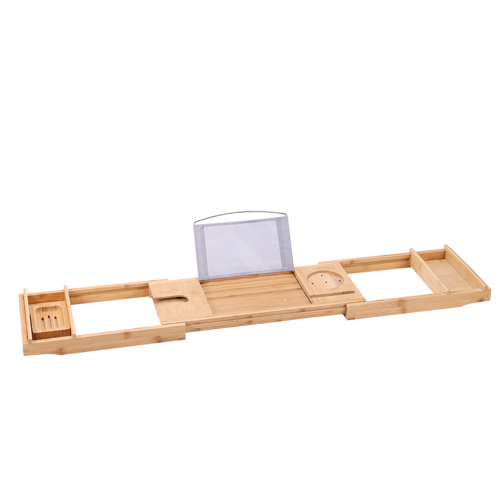Bamboo Bathtub Tray with Soap Dish and Fabric Tablet Holder