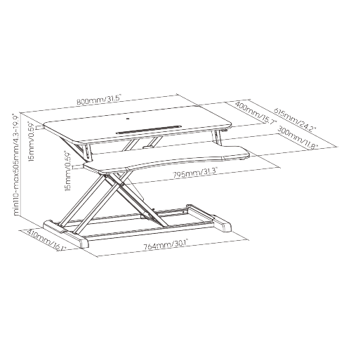 キーボードトレイデッキ付きガススプリング式昇降デスクコンバーター（コンパクトMDFボード表面） DWS28-01N ロープロフィールで十分な作業面 from china(chinese)