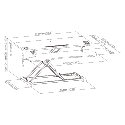 Gas Spring Sit-Stand Desk Converter with Keyboard Tray Deck (Standard Particle Board Surface) DWS28-02 Low Profile with Ample Work Surface from china(chinese)