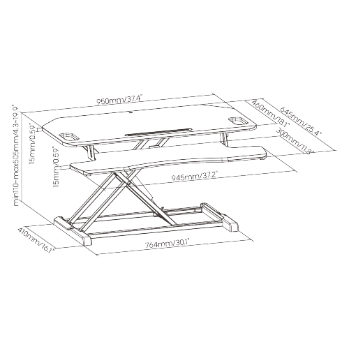 キーボードトレイデッキ付きガススプリング式昇降デスクコンバーター(MDFボード表面) DWS28-05N  from china(chinese)