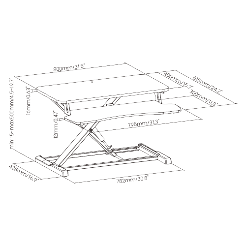 Gas Spring Sit-Stand Desk Converter with Keyboard Tray (Compact Particle Board Surface) DWS34-01 Budget-Friendly and Stylish from china(chinese)