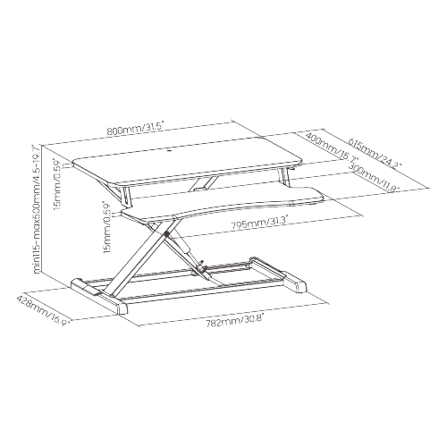 CONVERTIDOR DE ESCRITORIO DE PIE Y SENTADO DE RESORTE DE GAS CON BANDEJA PARA TECLADO (SUPERFICIE COMPACTA DE TABLERO MDF) DWS34-01N Bajo Presupuesto y Moderno from china(chinese)