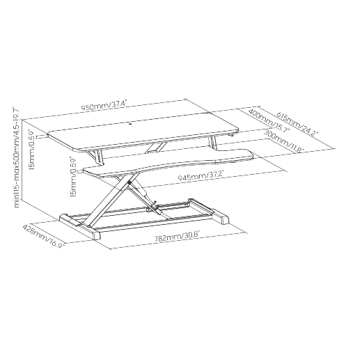 キーボードトレイ付きガススプリング式昇降デスクコンバーター(MDFボード表面) DWS34-02N 予算にやさしくスタイリッシュ from china(chinese)