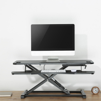Gas Spring Sit-Stand Desk Converter with Keyboard Tray Deck (Standard Particle Board Surface)