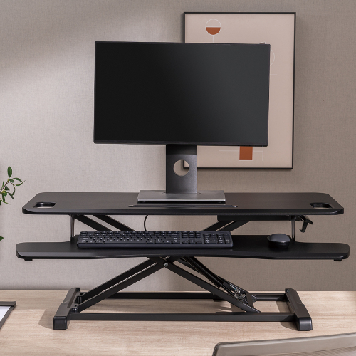 CONVERTIDOR DE ESCRITORIO DE PIE Y SENTADO DE RESORTE DE GAS CON PLATAFORMA DE BANDEJA PARA TECLADO (SUPERFICIE DE TABLERO DE MDF ESTÁNDAR) DWS28-02N Perfil Bajo con Amplia Superficie de Trabajo from china(chinese)