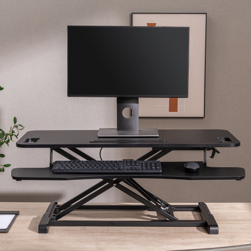 Gas Spring Sit-Stand Desk Converter with Keyboard Tray Deck (Standard Particle Board Surface) DWS28-02 Low Profile with Ample Work Surface from china(chinese)