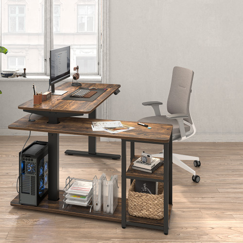 Sit-Stand Desk with Storage Shelf Supplier and Manufacturer- LUMI