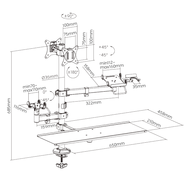 POS Mounting Solution for Dual Screens (with Keyboard Tray)  PMM-02LD Pole Mount Stand For POS & Commercial Display System from china(chinese)