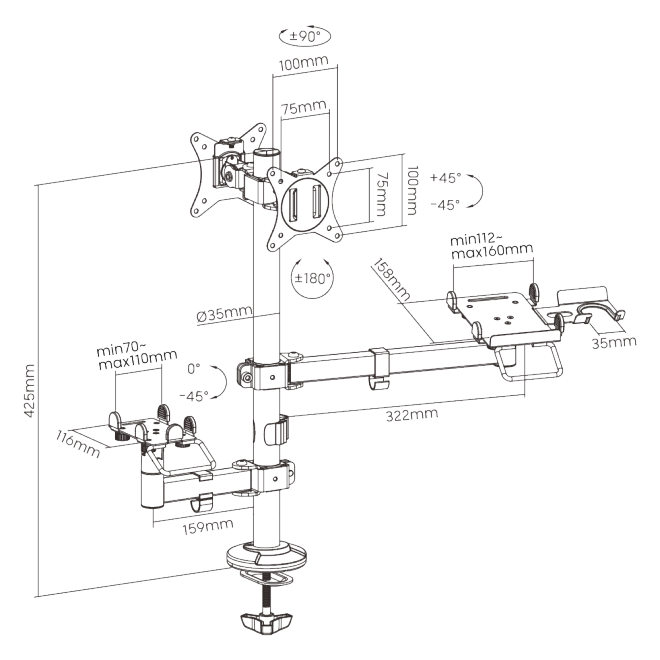 POS Mounting Solution for Dual Screens  PMM-02SD Pole Mount Stand For POS & Commercial Display System from china(chinese)