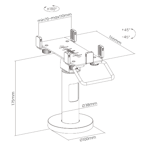 Universal Swivel & Tilt Credit Card Terminal Stand PTS-05 Width Adjustable for 2.8" ~ 4.3" Wide Devices from china(chinese)