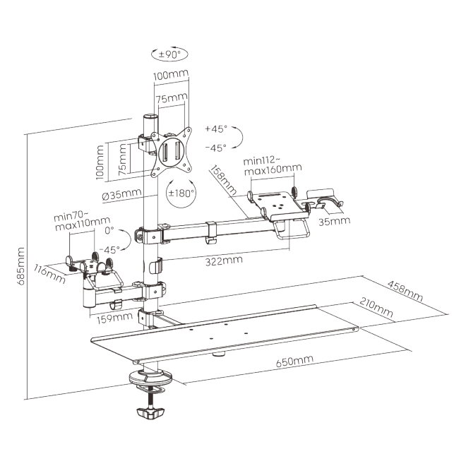 POS Mounting Solution for Single Screen (with Keyboard Tray)  PMM-02L Pole Mount Stand For POS & Commercial Display System from china(chinese)