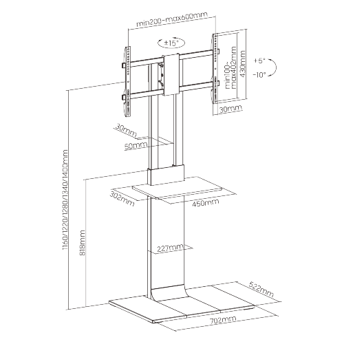 Heavy-Duty Modern TV Floor Stand With Equipment Shelf FS46H-46T For most 37"-80" TVs from china(chinese)
