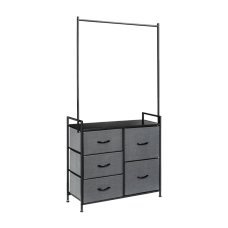 5-Drawer Fabric Storage Dresser with Clothes Hanging Bar