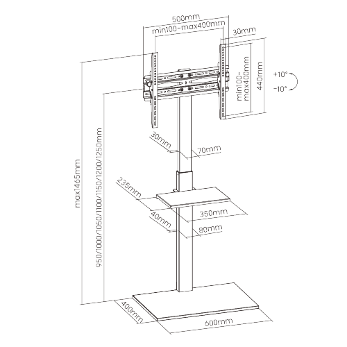 コンパクトな高さ調節可能なスチールテレビフロアスタンド FS22-44TP 35kg/77lbsまでのほとんどの32"~55"テレビ用 from china(chinese)