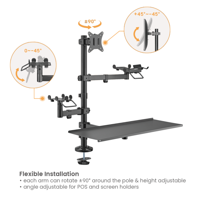 POS Mounting Solution for Single Screen (with Keyboard Tray)  PMM-02L Pole Mount Stand For POS & Commercial Display System from china(chinese)