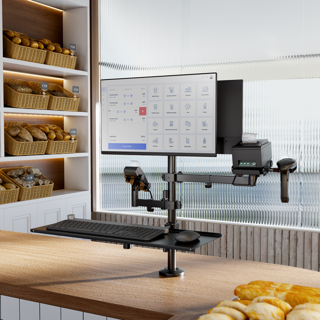 POS Mounting Solution for Dual Screens (with Keyboard Tray)  PMM-02LD Pole Mount Stand For POS & Commercial Display System from china(chinese)