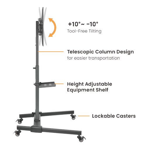 コンパクトな高さ調節可能なスチールテレビカート(1160~1510MM/45.7"~59.4") FS22H-44TW 35kg/77lbsまでのほとんどの32"-55"フラットパネルテレビ用 from china(chinese)