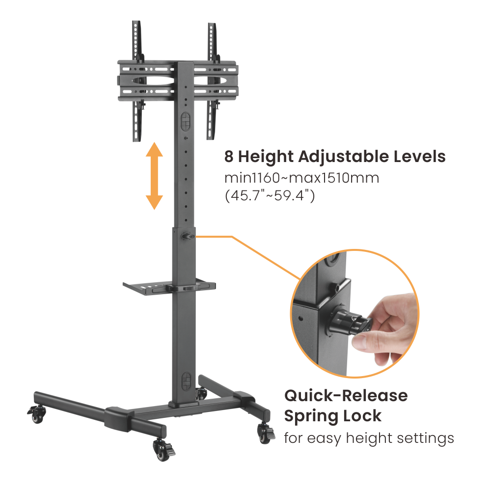 Compact Height Adjustable Steel TV Cart (1160~1510mm/45.7