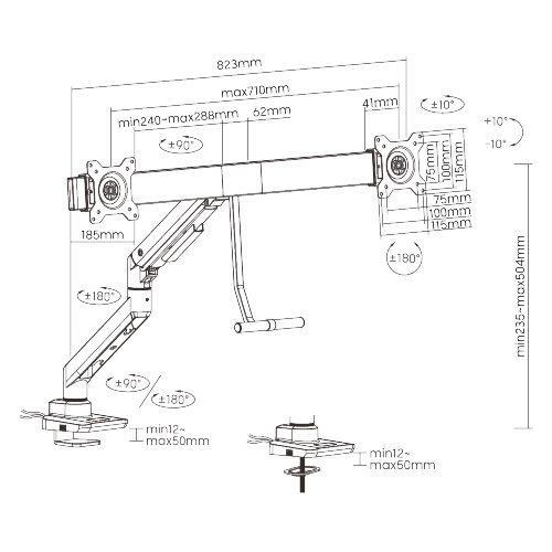 Fabulous Desk-Mounted Gas Spring Dual Monitor Arm with USB-A/USB-C Ports LDT69-C022UC Fits two 17’’~32’’ monitors  from china(chinese)