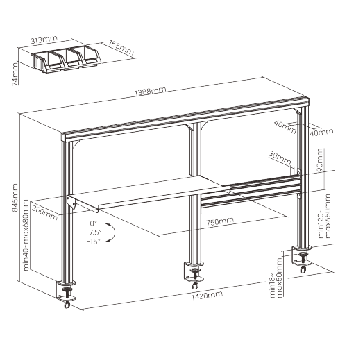 Desk Rail System for 1500mm Worksurface Supplier and Manufacturer LUMI